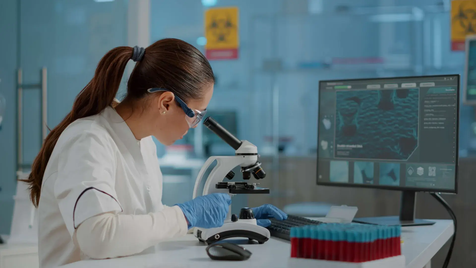Scientist examining a sample in the lab
